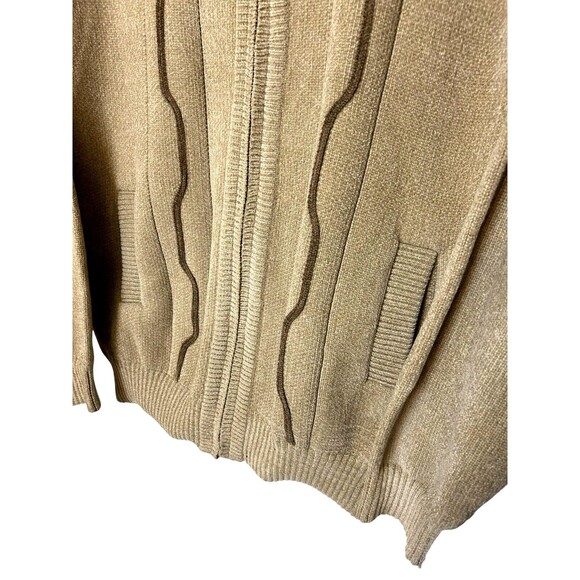 Lord Jeff Mens XL Wool Blend Heavy Knit Tan Sweater Full Zip Suede Shoulder - Picture 5 of 10